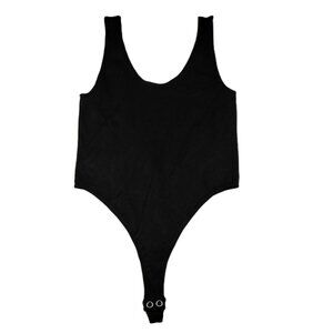 NUX Scoop Neck Thong Seamless Bodysuit Women's Size Small Black Activewear